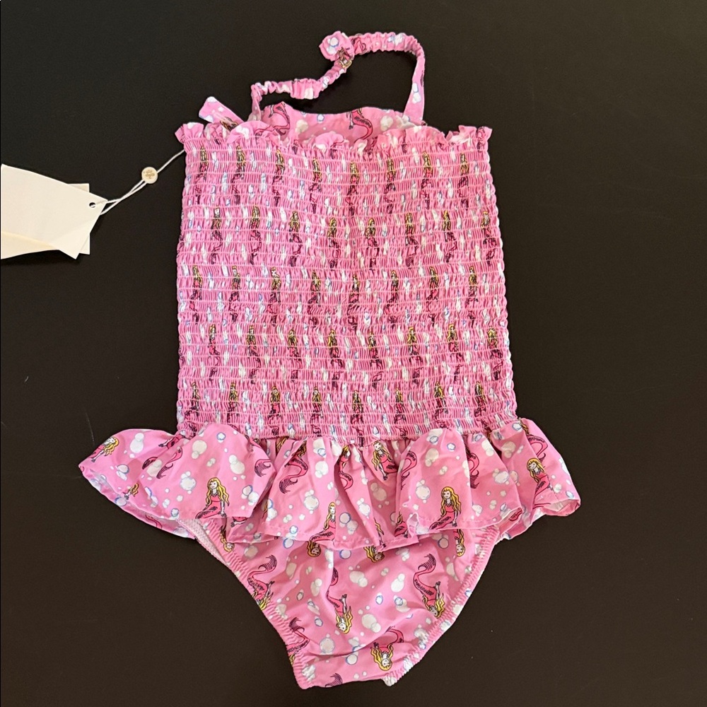Rachel Riley Pink Mermaid Ruched Swimsuit - Picture 6 of 9